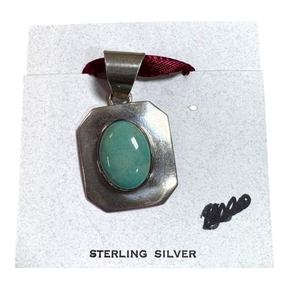 Vintage Sterling Silver Signed INCA Natural Turquoise Unisex LARGE Size Pendant